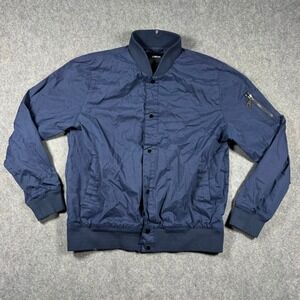 Comune Mens Navy Blue Snap Front Bomber Jacket Lightweight Size M Utility Pocket